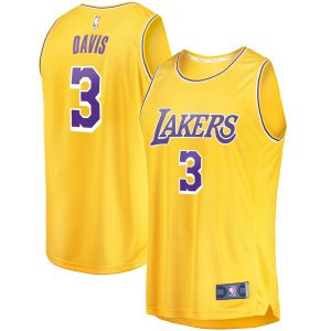 Camiseta Anthony Davis 3 Los Angeles Lakers Icon Edition Amarillo Hombre